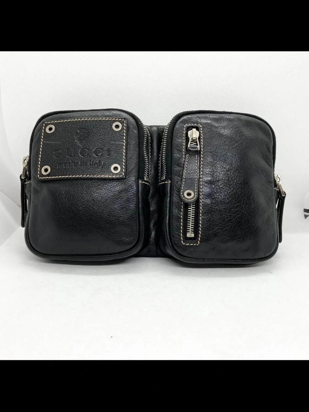 Gucci Black Leather Dual Pouch Belt Bag